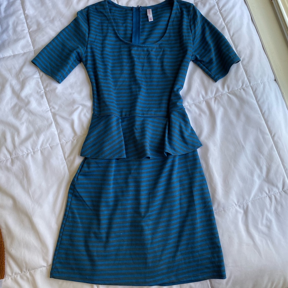 Blue Striped Xhilaration Peplum Dress
